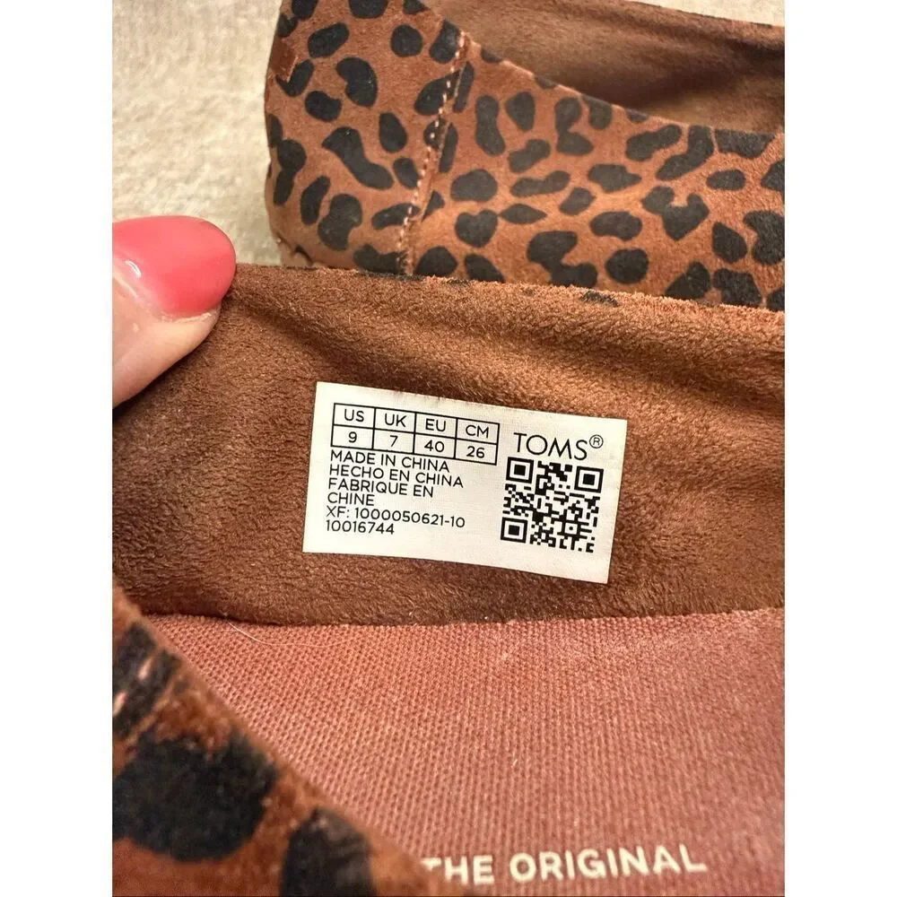 Toms Women's Leopard Print Suede Leather Wrap Alpargata Espadrille Brown Size 9